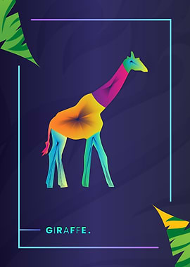 Giraffe Colorful Line Art