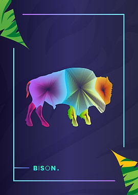 Bison Colorful Line Art