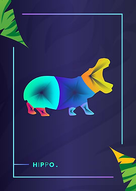 Hippo Colorful Line Art