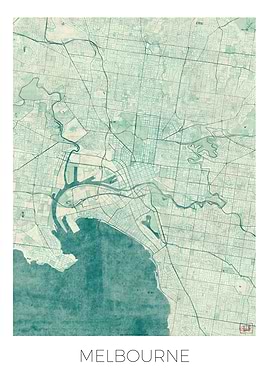 Melbourne Map Blue