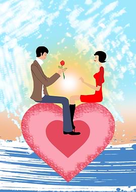 Love Couple sit on heart