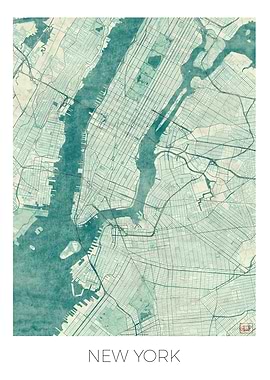 New York Map Blue