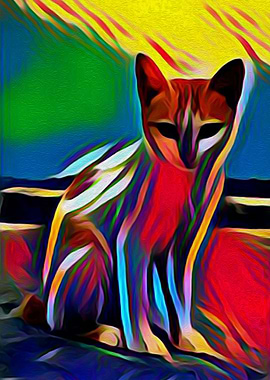 Colorful Cat oil painted