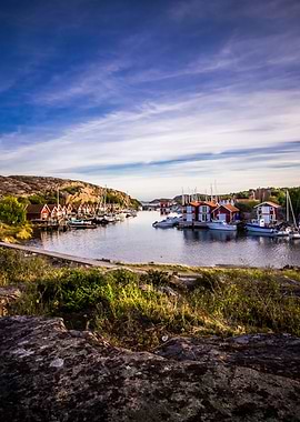 Sunset over old fishing po