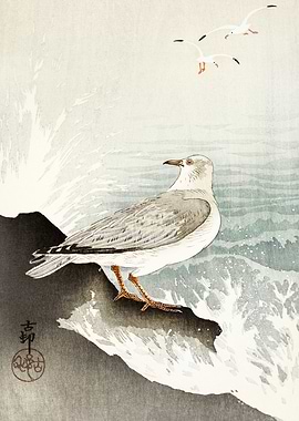 Seagulls Japanese woodcut