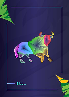 Bull Colorful Line Art