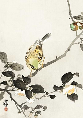 Bird on a branch Woodblock