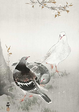 Pigeons under the tree art