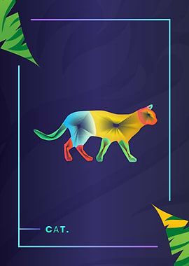 Cat Colorful Line Art