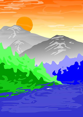 Mountains Forest and Lake