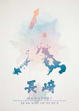 Nagasaki Watercolor Map