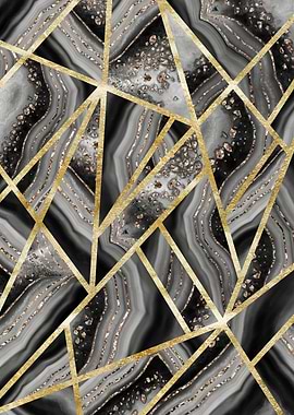 Black Agate Gold Geo 1