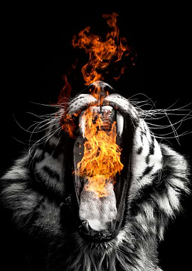 wild tiger on fire poster