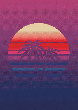 80s Sunset Pixel Art