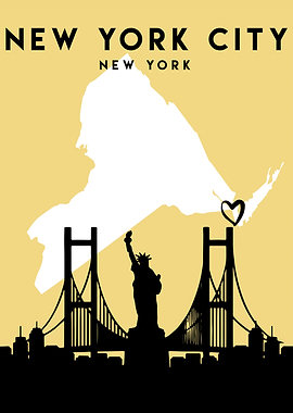 New York Map City Heart