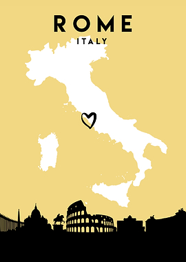 Rome Map Skyline Italy