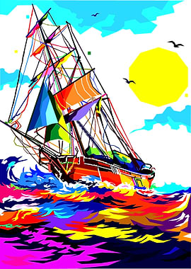 sailing ships and waves