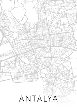 Antalya Turkey BW Map Art