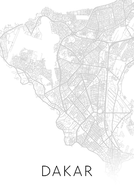 Dakar Senegal City BW Map