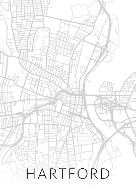 Hartford CT City BW Map