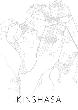 Kinshasa City BW Map Art