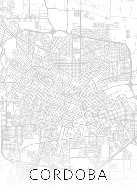 Cordoba Spain BW Map Art
