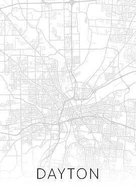 Dayton Ohio City BW Map