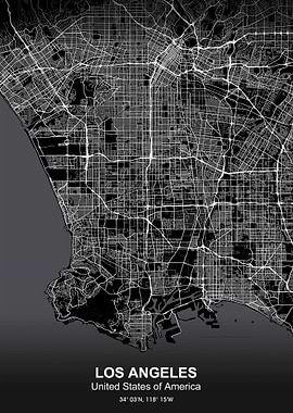 los angeles city map black