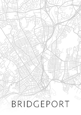 Bridgeport CT BW Map Art