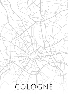 Cologne Germany BW Map Art