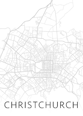 Christchurch NZ BW Map Art