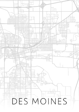 Des Moines Iowa BW Map Art