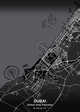 Dubai city map black
