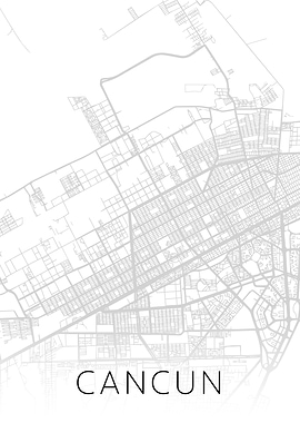 Cancun Mexico BW Map Art