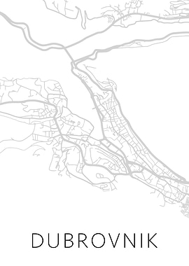 Dubrovnik City BW Map Art