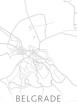 Belgrade BW Street Map Art