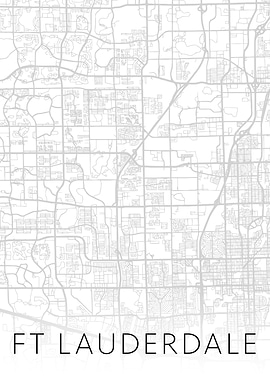 Fort Lauderdale BW Map Art