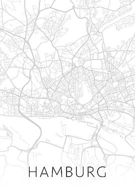 Hamburg Germany BW Map Art