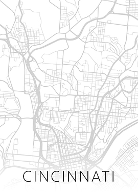 Cincinnati Ohio BW Map Art