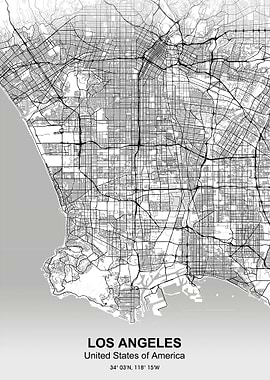 los angeles city map white