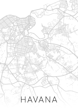 Havana Cuba City BW Map