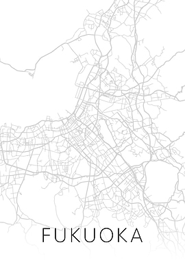 Fukuoka Japan BW Map Art