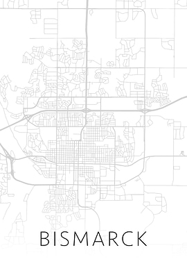 Bismarck ND BW Map Art