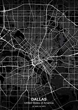 Dallas city map black