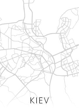 Kiev Ukraine City BW Map