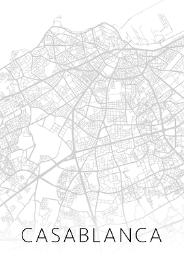 Casablanca Morocco BW Map