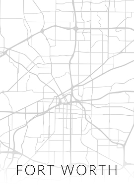 Fort Worth City BW Map Art