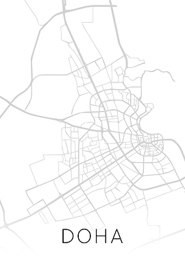 Doha Qatar City BW Map Art