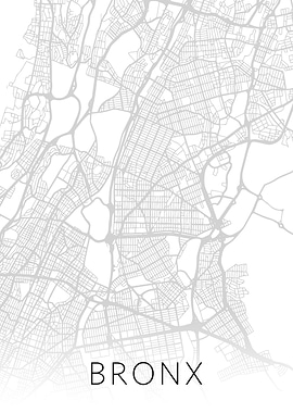 Bronx New York BW Map Art