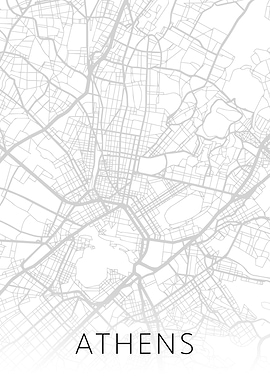 Athens Greece BW Map Art